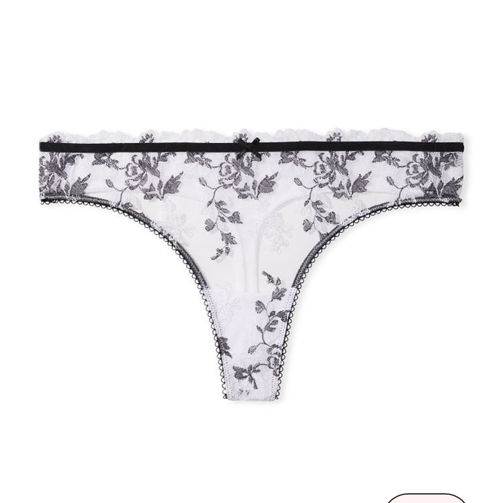 Victoria Secret Dream Angels sheer embroidered lace thong white and black size M